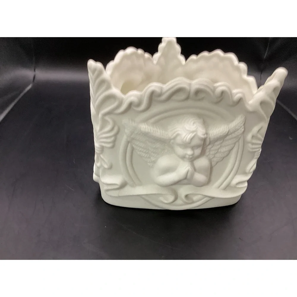 Vtg Ornate Cherub Planter Vase 3 Sides 5